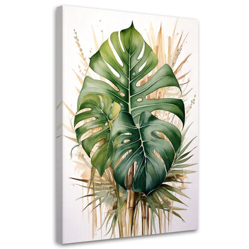 Lærred print, Grøn botanisk akvarel monstera blade