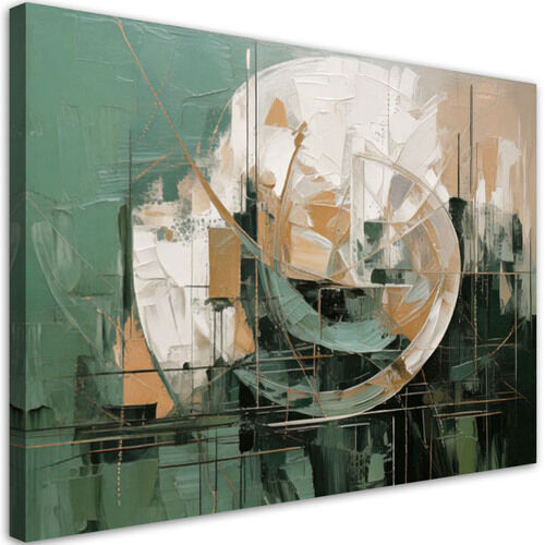 Lærred print, Abstrakt cirkel grøn guld beige