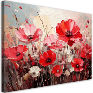 Lærred print, Mark lyserøde røde blomster