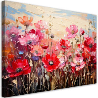Lærred print, Mark røde blomster Abstraktion