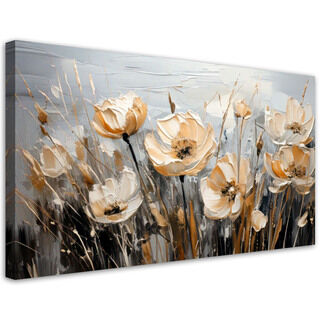 Lærred print, Blomster buket akvarel beige græs