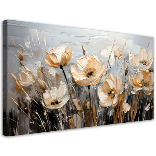 Lærred print, Blomster buket akvarel beige græs