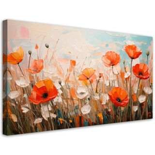 Lærred print, Valmuer Blomster i en eng