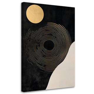 Lærred print, Cirkel Linjer Abstrakt Sort Guld Minimalisme
