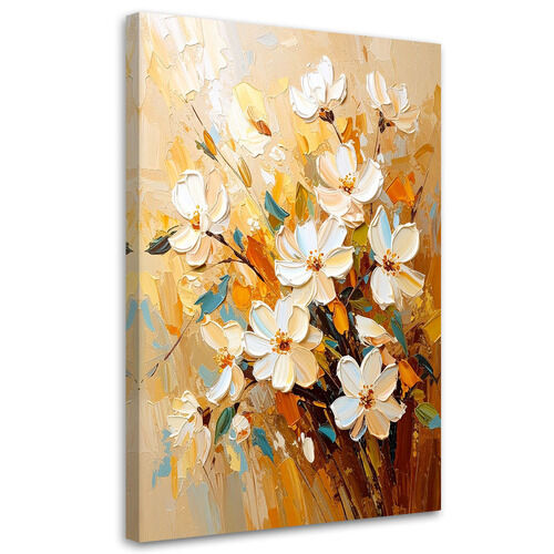 Lærred print, Hvide blomster olie malingseffekt