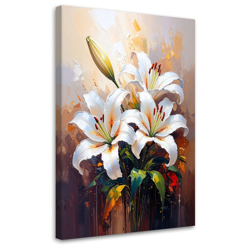 Lærred print, Liljer hvide blomster som malet