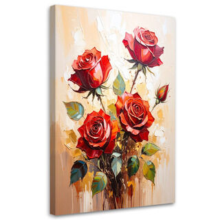 Lærred print, Røde roser blomster beige baggrund