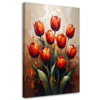 Lærred print, Røde tulipaner blomster beige baggrund