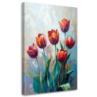 Lærred print, Røde tulipaner blomster som malet