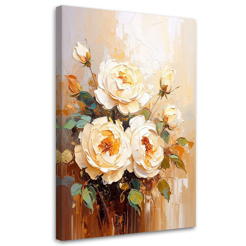 Lærred print, Cremefarvede roser Blomsterbuket