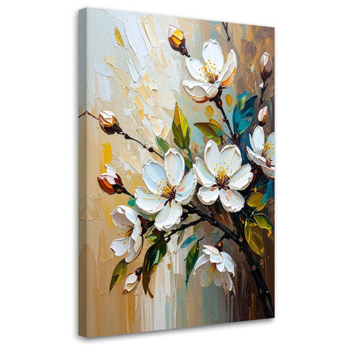 Lærred print, Hvide blomster olie malingseffekt
