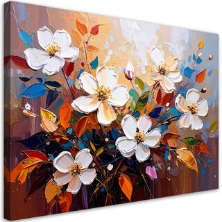 Lærred print, Hvide vilde blomster som malet