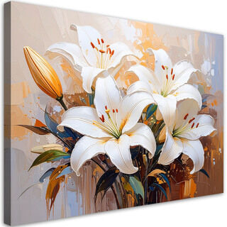 Lærred print, Liljer hvide blomster malet