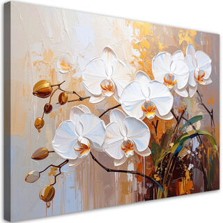 Lærred print, Hvide orkideblomster på abstrakt beige baggrund