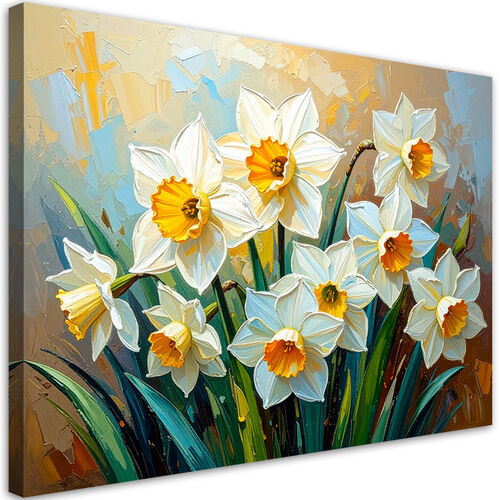 Lærred print, Påskeliljer hvide blomster abstraktion