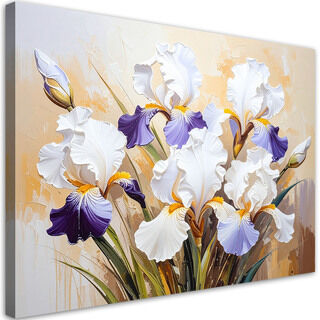 Lærred print, Hvide irisblomster på abstrakt beige baggrund