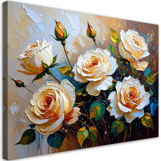 Lærred print, Cremefarvede roser buket blomster på beige baggrund