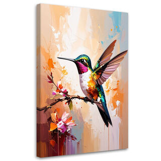 Lærred print, Farverig kolibri på en gren
