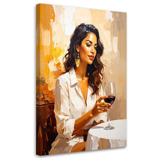 Lærred print, Kvinde med et glas vin ved et bord