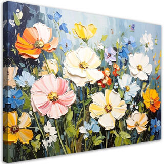 Lærred print, Farverige vilde blomster imiteret maling