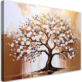 Lærred print, Livets træ Blomster Beige