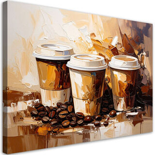 Lærred print, Kaffekopper Imiteret Oliemaling i Beige