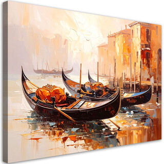 Lærred print, Venedig By Gondoler Beige