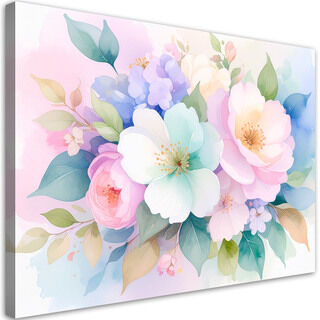 Lærred print, Delikate farverige blomster akvarel