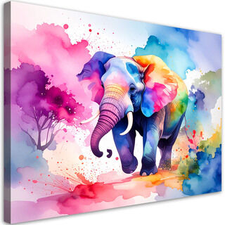 Lærred print, Farverig elefant safari akvarel