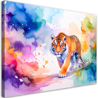 Lærred print, Farverig safari tiger akvarel