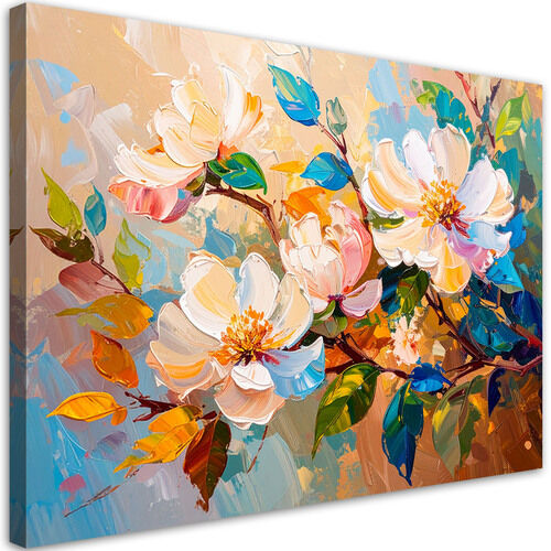 Lærred print, Farverige blomster Blade Natur