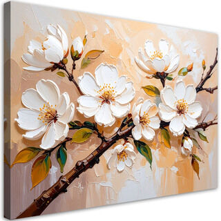 Lærred print, Cremefarvede blomster imitation olie maling
