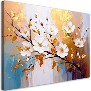 Lærred print, Blomster Kviste Glamour Guld
