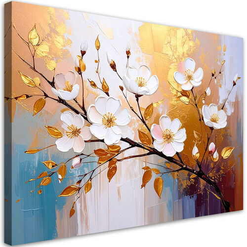 Lærred print, Blomster Kviste Glamour Guld