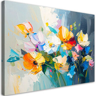 Lærred print, Farverige blomster imitation olie maling
