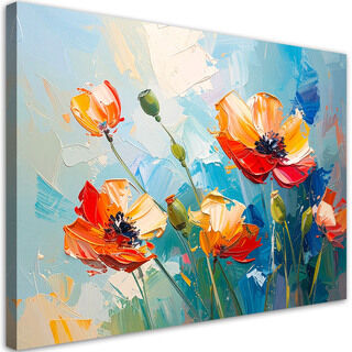 Lærred print, Røde valmuer Blomster olie maling imitation