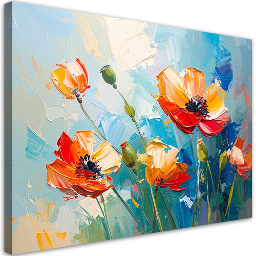 Lærred print, Røde valmuer Blomster olie maling imitation