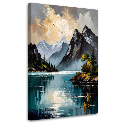 Lærred print, Landskab Sø Bjerge Natur