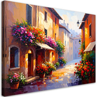 Lærred print, Italienske gader blomster huse