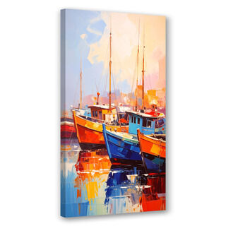 Lærred print, Farverige både i havnen