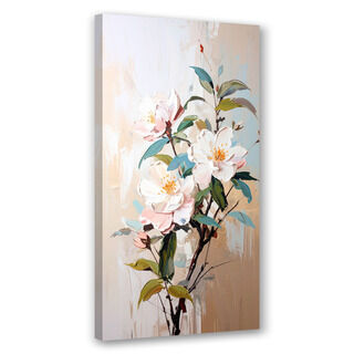 Lærred print, Hvide blomster Kviste Blade maleffekt