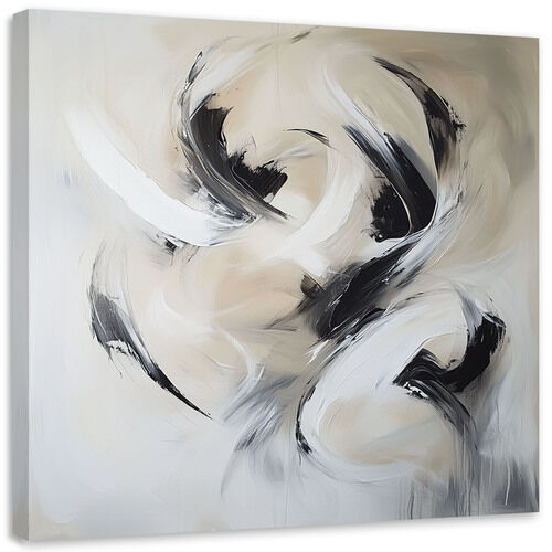 Lærred print, Abstrakt beige sort imiteret maling
