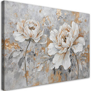 Lærred print, Rose Blomst Sølv Guld - (90x60)