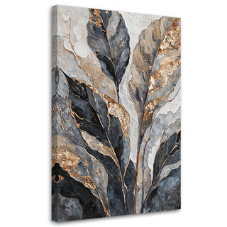 Lærred print, Abstrakte blade grå guld - (80x120)