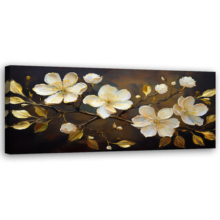 Lærred print, Hvide blomster på en gren - (90x30)