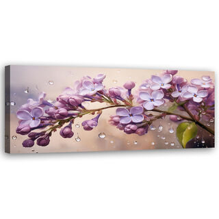 Lærred print, Blomstrende lilla blomster Dråber af rosenrød - (90x30)