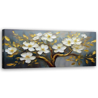 Lærred print, Hvide Blomster Planter Træ - (150x50)