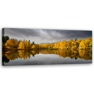 Lærred print, Gul efterårsskov naturlandskab - (120x40)