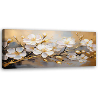 Lærred print, Moderne hvide blomster planter kvist. - (90x30)