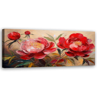 Lærred print, Røde Pæoner Blomster Planter malet - (120x40)